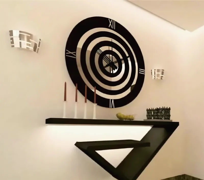 Sculptural wall shelf with a large clock by Yamout