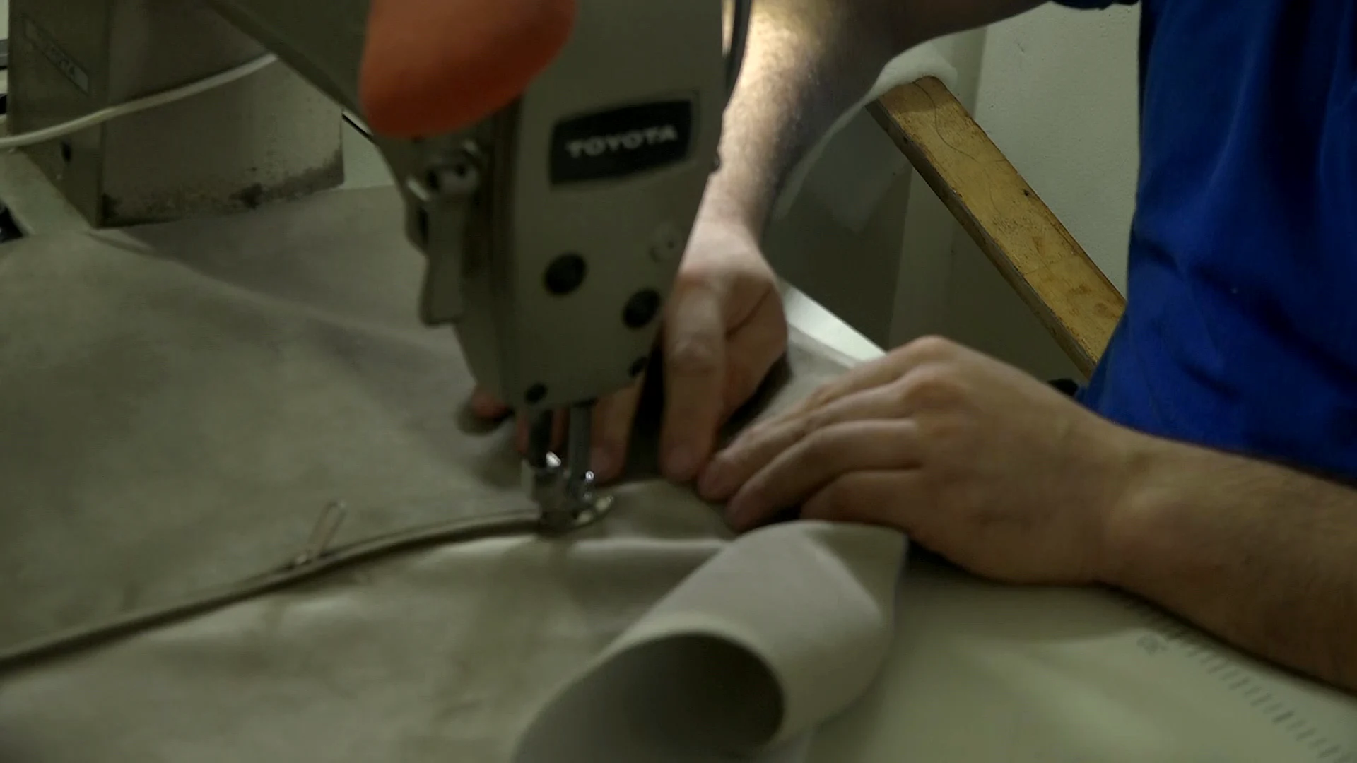 Sewing upholstery fabric in the Yamout workshop